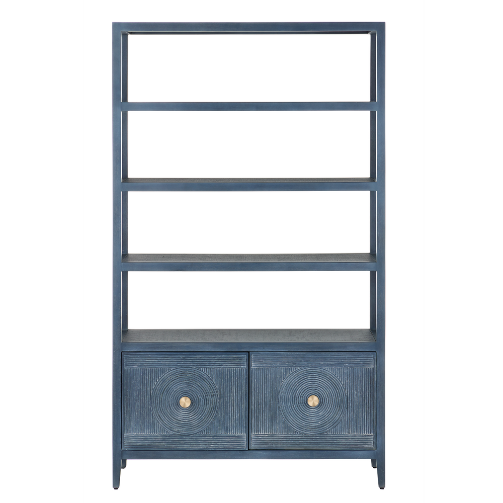 Santos Vintage Navy Storage Etagere - Stylish Mahogany with Rattan for Elegant Home Organization
