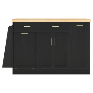 English Elm Trexm Farmhouse Kitchen Sideboard with Hidden Trash Cabinet and Built-in Spice Rack Black XW000027AAB