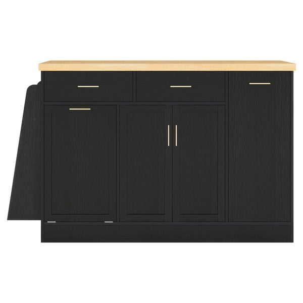 English Elm Trexm Farmhouse Kitchen Sideboard with Hidden Trash Cabinet and Built-in Spice Rack Black XW000027AAB