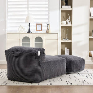 English Elm Big Corduroy Lounger Bean Bag with Ottoman Memory Foam Fill for Living Room Dark Gray W395P435355