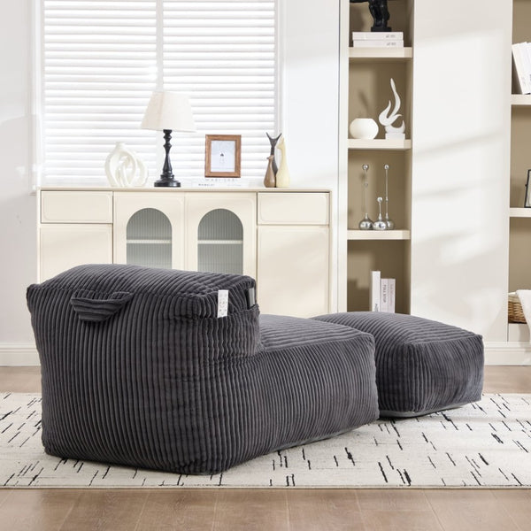 English Elm Big Corduroy Lounger Bean Bag with Ottoman Memory Foam Fill for Living Room Dark Gray W395P435355