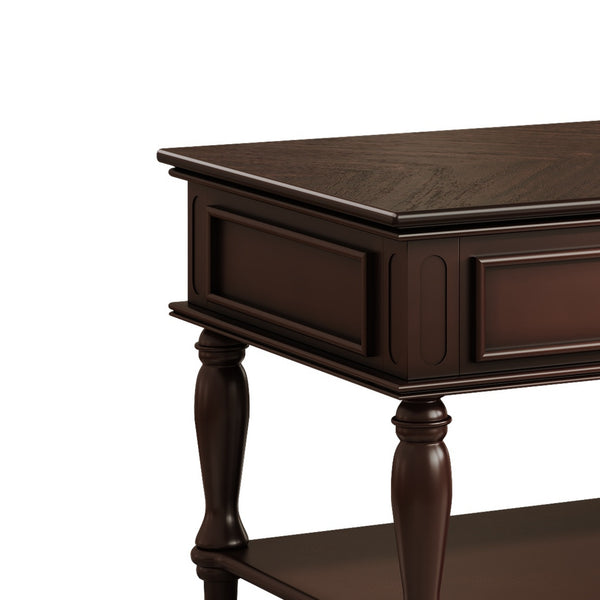 English Elm Farmhouse Retro Coffee Table with Lockable Wheels, One Drawer & Lower Shelf, Solid Wood Legs, Durable Finish Espresso N721P307935P