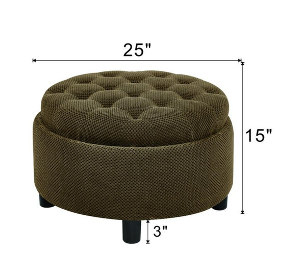 English Elm 25 Inch Round Fabric Pouf Ottoman with Removable Wooden Lid and Hidden Interior Storage Coffee W5568P461367