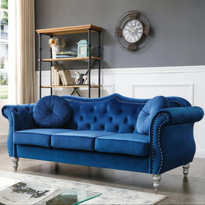 English Elm Hollywood Velvet Tufted Sofa with Nailhead Trim, Pocketed Coil Cushions, Hardwood Frame Elegance Navy Blue 25 L x 24 W x 39 H B078S00128