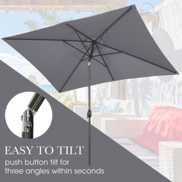 English Elm 6.5 X 10 Ft Rectangular Outdoor Patio Umbrella with Crank Tilt Uv Resistant Canopy Gray B082P454956