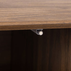 English Elm 70" Mid-Century Modern TV Stand with Lattice Wood Grain, 3 Cabinets & 4 Open Shelves, Walnut Elegance N710P222773P