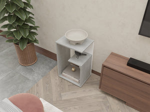 English Elm Vega Contemporary Side Table With Open Storage, Compact Design In White And Concrete Finish B128P287508-GIGA