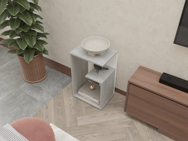 English Elm Vega Contemporary Side Table With Open Storage, Compact Design In White And Concrete Finish B128P287508-GIGA