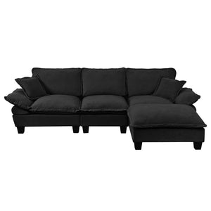 English Elm Modular Chenille Cloud Sectional with Sculptural Curved Arms and Movable Ottoman W3163S00117
