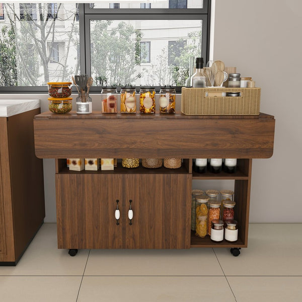 English Elm Multi-functional Folding Desk with Shelved Storage and Casters for Compact Living W2700P437587