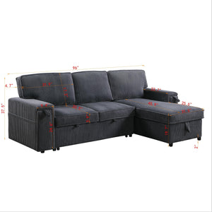 English Elm U_STYLE Chenille Upholstery Sleeper Sectional Sofa with Pull-Out Bed, Chaise Storage & Comfort Gray W1099S00168
