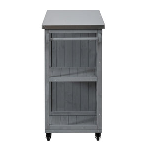 English Elm Foldable Outdoor Kitchen Cart with Stainless Worktop Fir Wood Frame and Lockable Wheels Grey N719P380278E