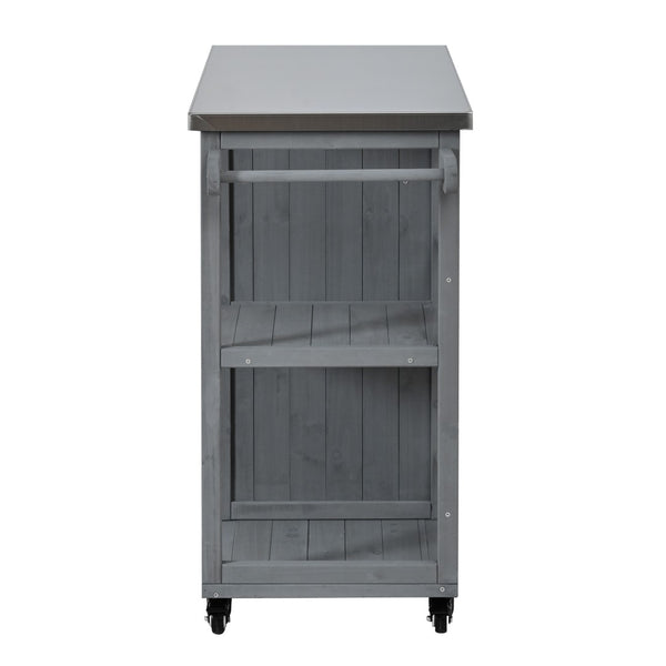 English Elm Foldable Outdoor Kitchen Cart with Stainless Worktop Fir Wood Frame and Lockable Wheels Grey N719P380278E