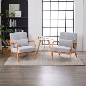English Elm Mid-Century Upholstered Accent Chair Light Gray — Ergonomic Solid Wood Frame, Cozy Reading Pillow, Versatile Home Seating W2989P295270