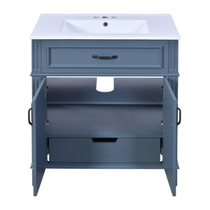 English Elm 30'' Retro Bathroom Vanity with Ceramic Sink, Solid Wood Frame, Soft-Close Doors & Ample Storage (Blue) N710P252113C