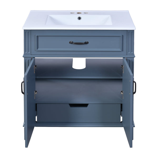 English Elm 30'' Retro Bathroom Vanity with Ceramic Sink, Solid Wood Frame, Soft-Close Doors & Ample Storage (Blue) N710P252113C