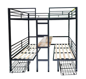 English Elm Full Full Size Loft Bed with Table Set, Transformable to Full over Full Bunk with Drawers, CPC-Certified, Metal Frame, Quiet Slats, Space-Saving Design W427S00069