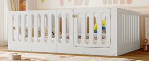 English Elm Twin Solid Pine Montessori Floor Bed with House Frame Door and Safety Fence Light White W5305P420635