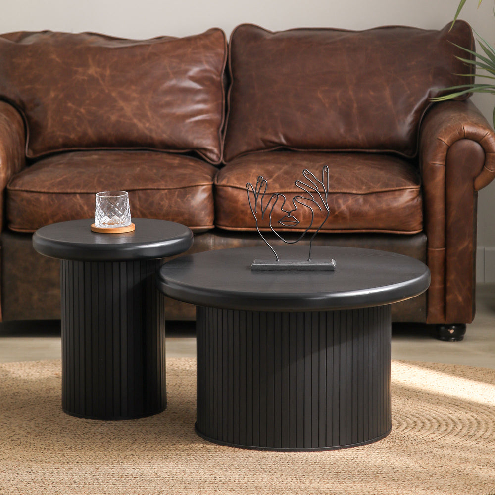 English Elm Modern Rustic Coffee Table with Floating Top Design, Rectangular Center Table for Living Rooms Black W2729P199131