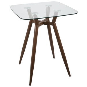 English Elm Clara Mid-Century Modern Square Counter Table With Clear Glass Top & Walnut Metal Legs For Dining B202P223304