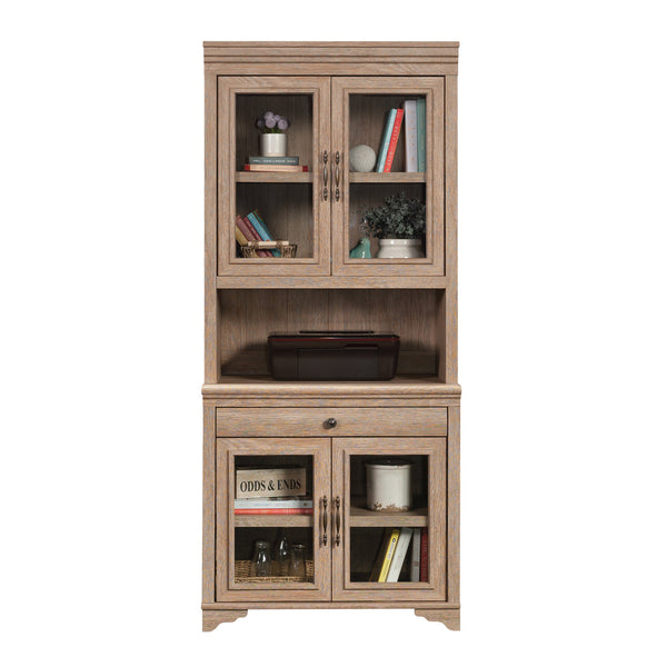 English Elm Library Hutch - Versatile Brown Finish Storage Solution With Cord Management For Any Room Decor B356P367908