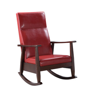 English Elm Raina Red PU Rocking Chair with Espresso Frame, Padded D25 Seat & D18 Back, Faux Leather Comfort B2726P242630
