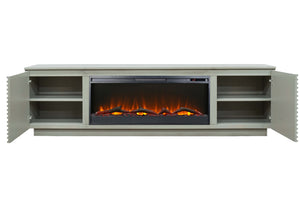 English Elm 89 Inch Fireplace TV Stand Sandstone Finish for TVs up to 100", Modern Poplar & Okume Console w/ Storage, 42" Insert, Remote and Cable Management B108P255365