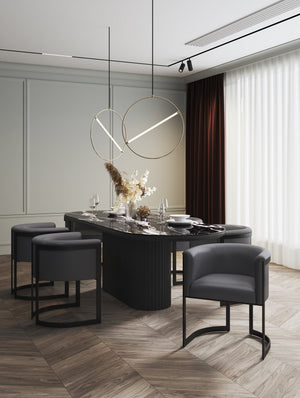 English Elm Corso Modern Metal Dining Chair with Smooth Vegan Leather Upholstery and Geometric Black Frame Gray B365P397741