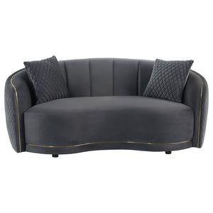 English Elm Lorraine Diamond Tufted Sofa and Loveseat Set with Gold Trim Mid Century Deco Style B062S01435