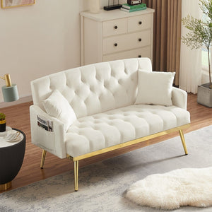 English Elm Cream Velvet Tufted Loveseat with Gold Legs for Glam Living Rooms and Studios W3985P417896