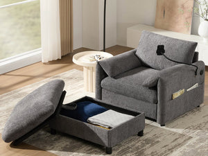 English Elm 37" Oversized Chenille Armchair with Ottoman Usb Charging Pocket Spring Living Room Gray N723P387145E