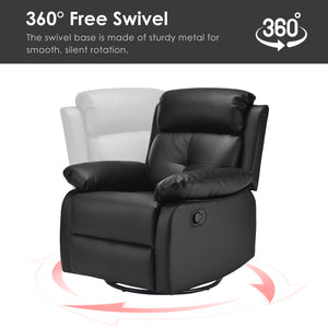 English Elm Small Rocker Swivel Recliner Chair with 360° Swivel, 30° Rocking and Adjustable 90–150° Recline Comfortability Black T3623P380482