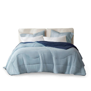 English Elm 1-piece Reversible Tencel Fill Comforter with Sculptural Weave for Full Queen Beds Blue B035P408281