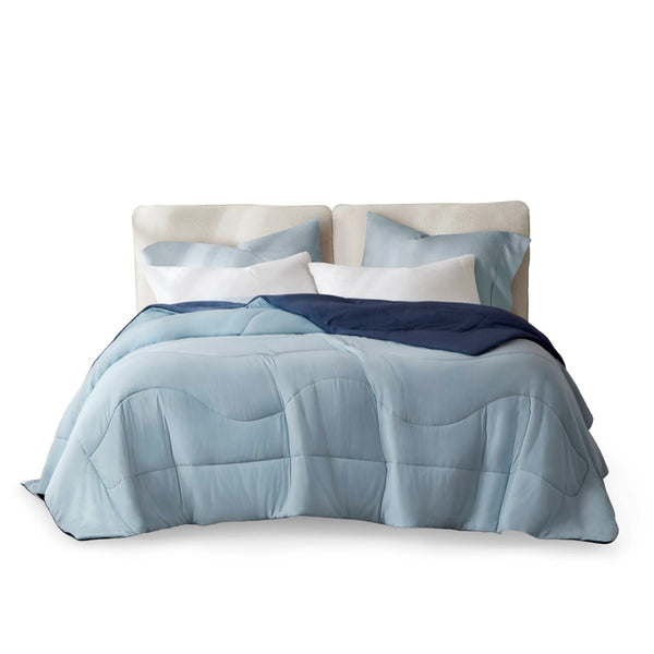 English Elm 1-piece King Reversible Tencel Fill Comforter with Sculptural Weave Cooling Texture Blue B035P408282