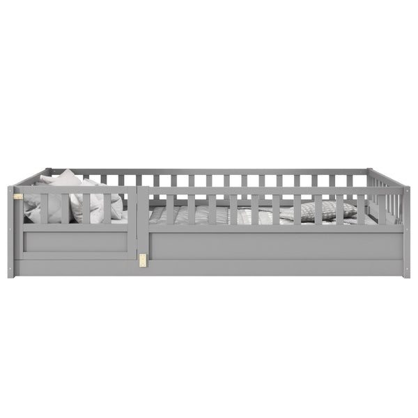 English Elm Twin Montessori Floor Bed Frame With High Security Barriers & Child-Friendly Door In Grey Finish W1858P164928-GIGA
