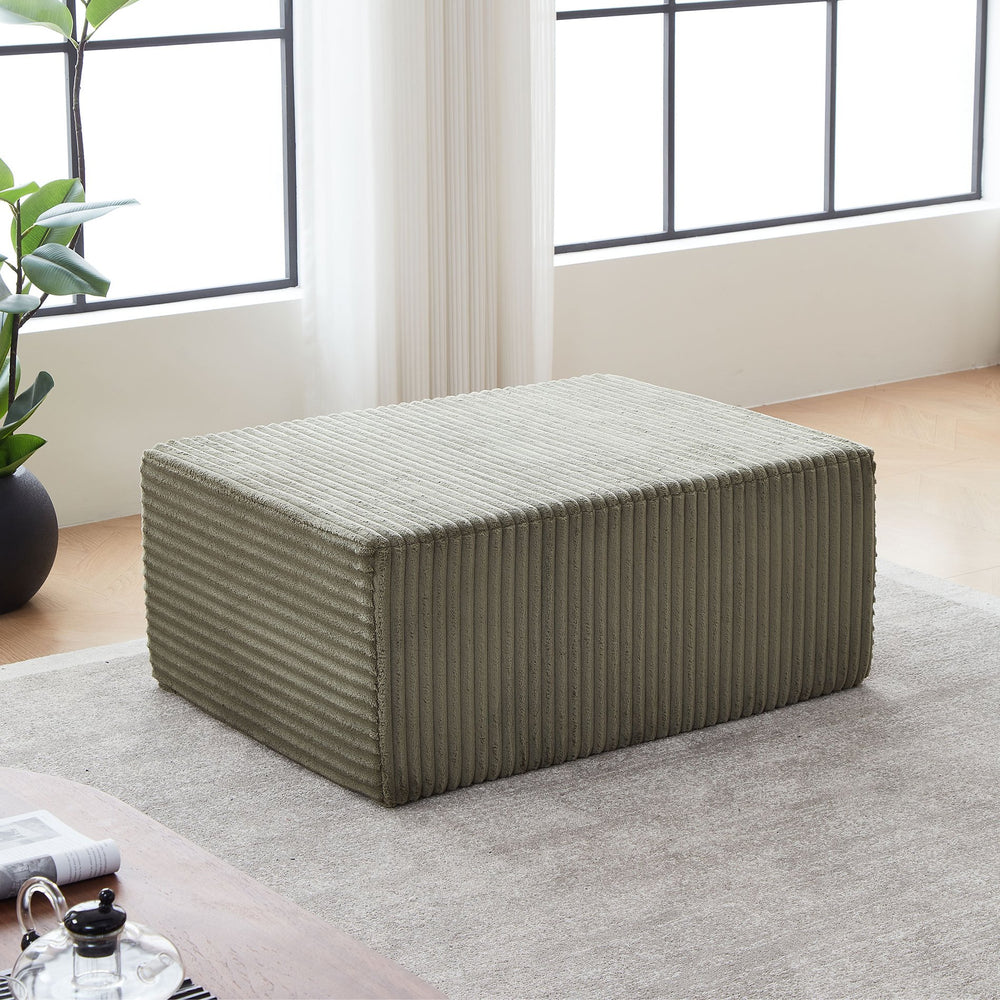 English Elm Ottoman Corduroy Upholstered Modular Seat with High-Resilience Foam — Compact No-Assembly Comfort Green W848P309953