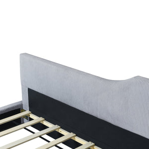 English Elm Twin L-Shaped Corduroy Daybed Upholstered Sofa Bed, Plush Cushioning, Stylish Beige Gray Design SF000188AAE