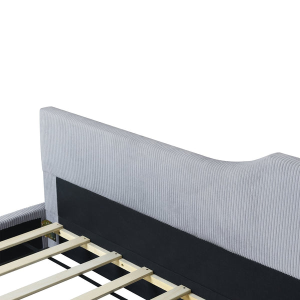 English Elm Twin L-Shaped Corduroy Daybed Upholstered Sofa Bed, Plush Cushioning, Stylish Beige Gray Design SF000188AAE