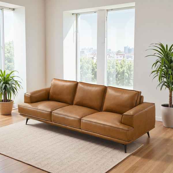 English Elm Knox Top-grain Leather Three Seat Sofa Mid-century Modern Living Room Couch B183P423292
