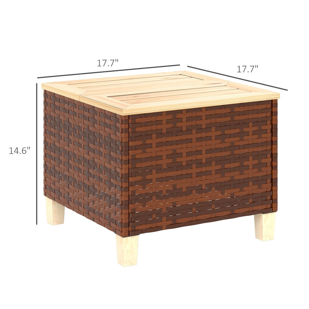 English Elm Small Outdoor Rattan Side Table Fir Wood Top Uv Resistant Patio Lounge Accent T3971P444202