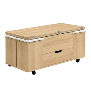 English Elm Christopher Knight Home® - Multi-Functional Lift-Top Coffee Table with Hidden Storage, 4 Stools, Lockable Casters & Desk Space Natural+White N770P309783N