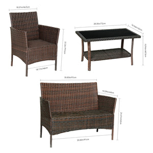 English Elm Four-Piece Pe Rattan Outdoor Furniture Set With Sapphire Blue Cushions & Glass-Top Table - Stylish Comfort For Patios And Gardens W3152P269436