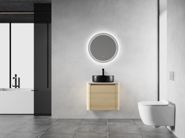 English Elm 24'' Wall-Mounted Bathroom Vanity With Artistic Ceramic Sink, Soft-Close Door & Space-Saving Design W999S00461