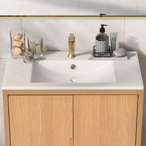 English Elm [Sink 30x18 Inch Resin Bathroom Vanity Basin with Overflow & Single Faucet Hole, Durable White Countertop WF311024AAA