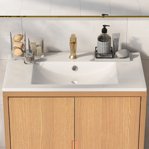 English Elm [Sink 30x18 Inch Resin Bathroom Vanity Basin with Overflow & Single Faucet Hole, Durable White Countertop WF311024AAA