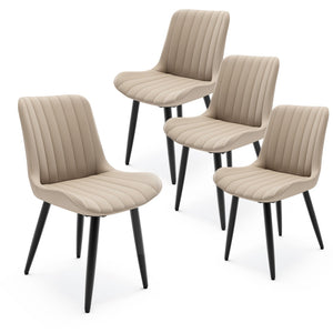 English Elm Set of 2 Armless Pu Leather Dining Chairs Cushioned Seat Brushed Metal Legs Modern Cream W3316P426928