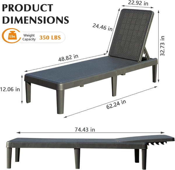 English Elm Pool Chaise Lounge Set of Two Resin Reclining Chairs for Patio Deck Garden Use Grey W1859P477805