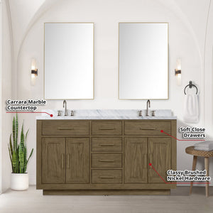 English Elm Grey Oak Double Bath Vanity Set With Carrara Marble Top, Chrome Faucets & 28" Mirrors For Easy Upgrade B2731S01796