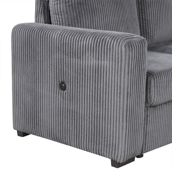 English Elm U_Style U-Shaped Corduroy Sofa With Usb Ports & Storage – 6-Seater Modular Sectional For Any Space N711P235755E-GIGA