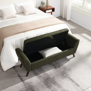 English Elm 60'' Upholstered Storage Bench Teddy Fabric Walnut Legs Mid-century Bedroom Seat Olive Green W2671P388094